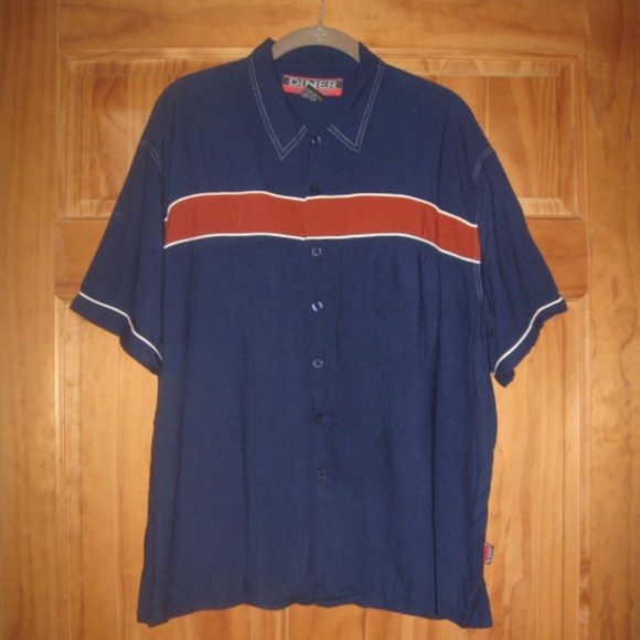Diner Blue Button Down Short Sleeve Shirt - Picture 1 of 2